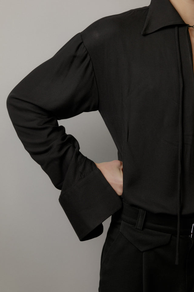 Open collar black shirt