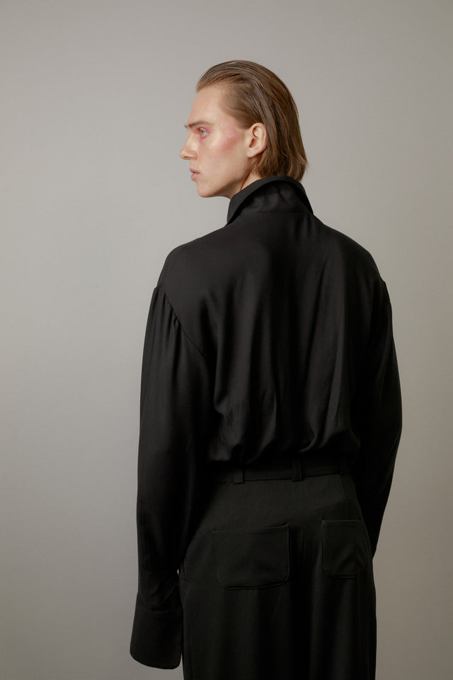 Open collar black shirt