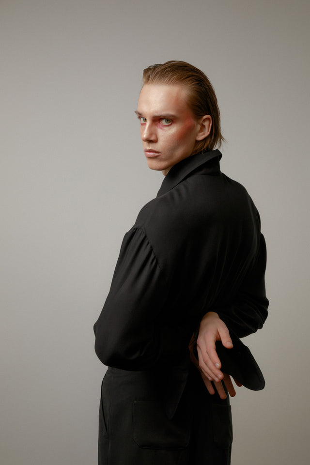 Open collar black shirt