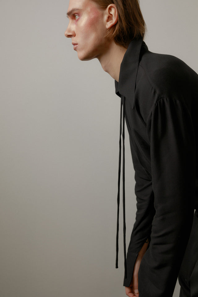 Open collar black shirt