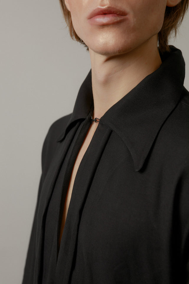Open collar black shirt