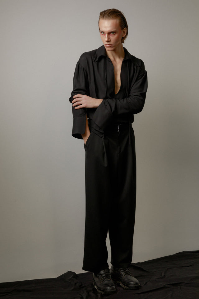 Open collar black shirt